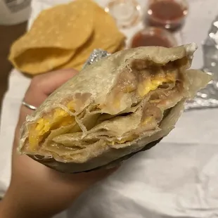 Inside of yummy bean and cheese burrito