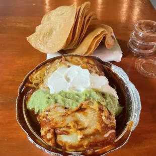 Shredded beef wet burrito &amp; fresh chips!!