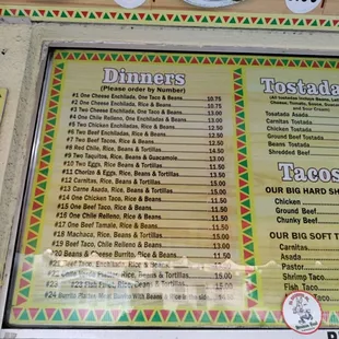 Menu as of 12/19/22