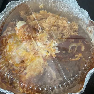 Two Chicken Enchiladas, Rice & Beans
