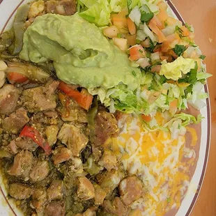 Chili Verde substituted  rice with salad