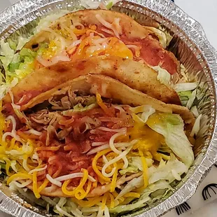 Hard shell tacos soggy from steam and juice - ground beef or chunky beef, nothing was labeled