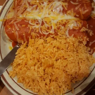 #5 Two Chicken Enchiladas, Rice & Beans