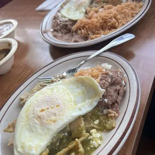 Chilaquiles, green sauce. Split plate, sharing.