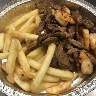 Grill steak,fries and Shrimp !!