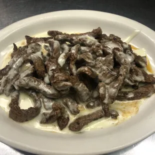 Grill steak with cheese sauce on top !!