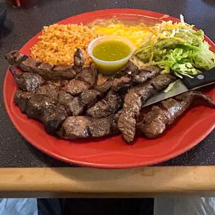 Carne Asada entre, rice and beans, excellent!