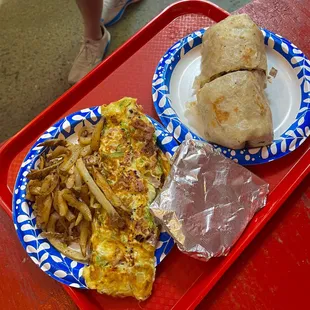 a plate of food on a tray