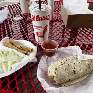 Taquitos with guacamole and the World Famous Special Burrito.