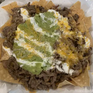 Loaded nachos with carne asada. Very good