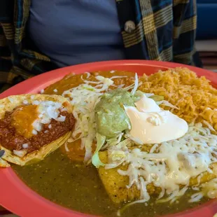 Ground beef tac, cheese/onion enchilada, combo plate.