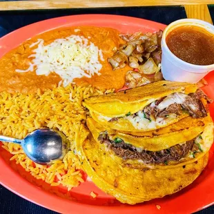 Quesabirria Tacos + Rice/Beans