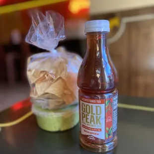 Only bottled drinks (non-alcoholic); chips &amp; guac