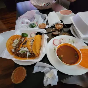 Taco dorado, soft taco,  quesi taco ( sampler for 13.50), and consume