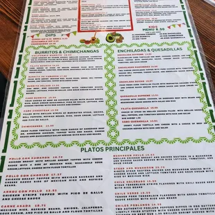 Menu, the first time I went.