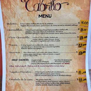 menu