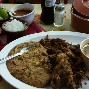 Birria plate, with hand made tortillas and beans...real good!