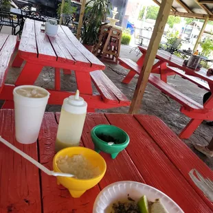 Tacos and outdoor seating