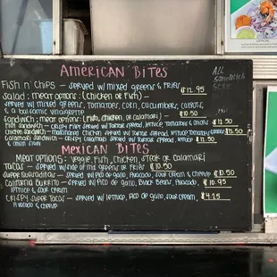 a menu on a food truck