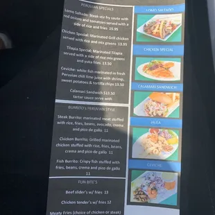 Smaller version of el calamar's menu