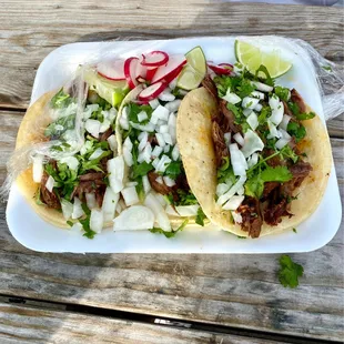 Three tacos - shredded beef