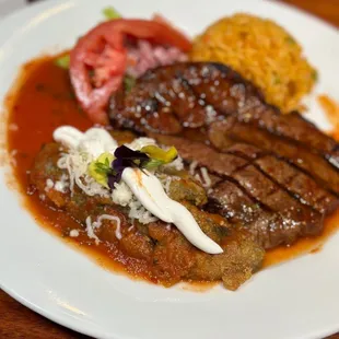Chile relleno and steak