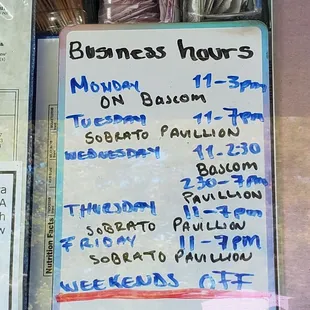 Hours posted on food truck