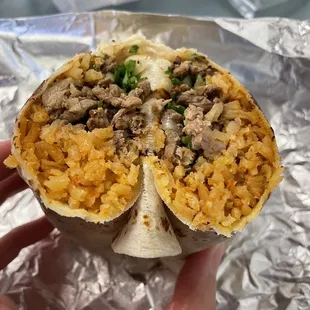 Regular carne asada burrito.  No beans $8