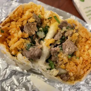 Regular carne asada burrito (no beans) $8