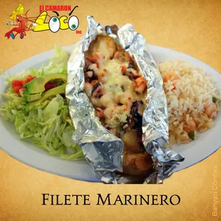 Our Filete Marinero is a must have --- fish fillet filled with shrimp, octopus, scallops, cheese and a special recipe.