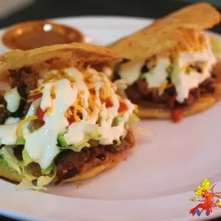 Who loves some Gorditas? 2 filled tortillas, your choice of Grilled Steak, Chicken or Ground Beef with lettuce, tomatoes &amp; more.