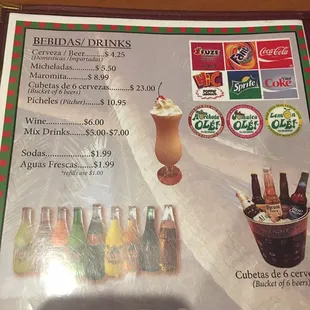 Menu with prices.