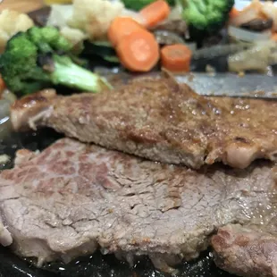 steak and vegetables on a plate
