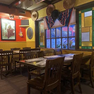 tables and chairs in a restaurant