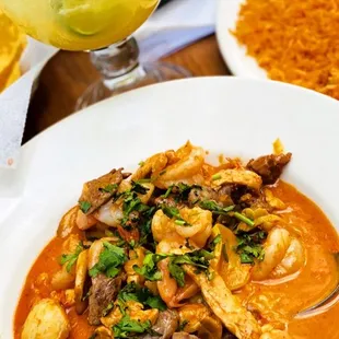 56. Camarones de Cache   Added steak and chicken! Delicious