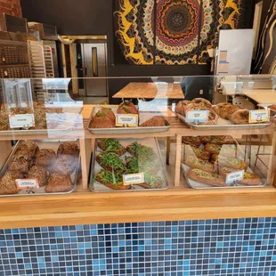 a variety of baked goods on display
