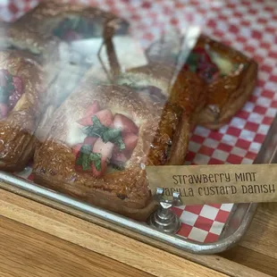 Strawberry mint custard danish