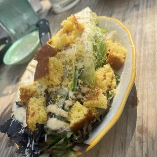 Grilled Caesar salad with corn bread croutons