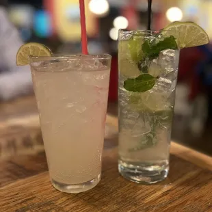 two cocktails on a table