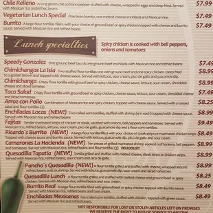 Huge menu with lots of variety for everyone
