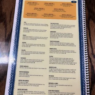a menu for lunch specials