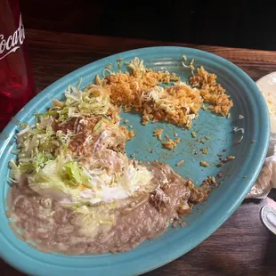 Beef burrito + rice and beans