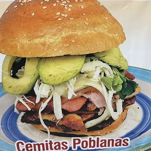 Options off meats or cemita cubana six meats jalapeños, chipotle ,avocado, and queso Oaxaca