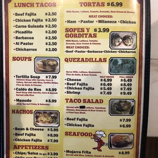 The menu