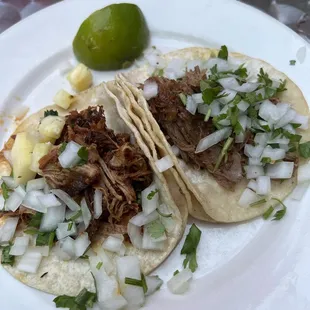 Lamb barbacoa and carne asada