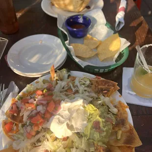 Veg nachos and chicken burrito bowl