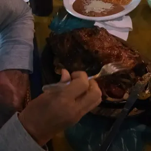 Sue and I having way too much to eat