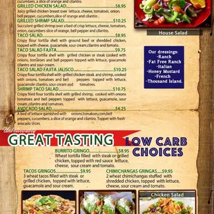 a menu for fresh salads