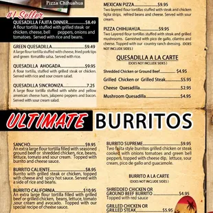 a menu for a mexican restaurant