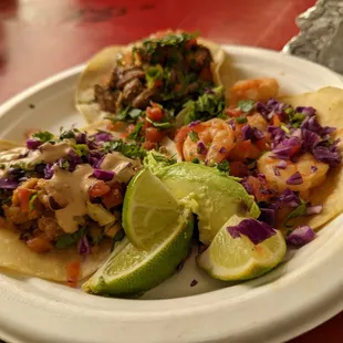 Carne Asada, Carnitas, and Shrimp Tacos